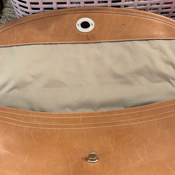 Vintage Coach Tan Leather Briefcase Messenger Bag Turnlock Laptop Bag - Picture 5 of 12